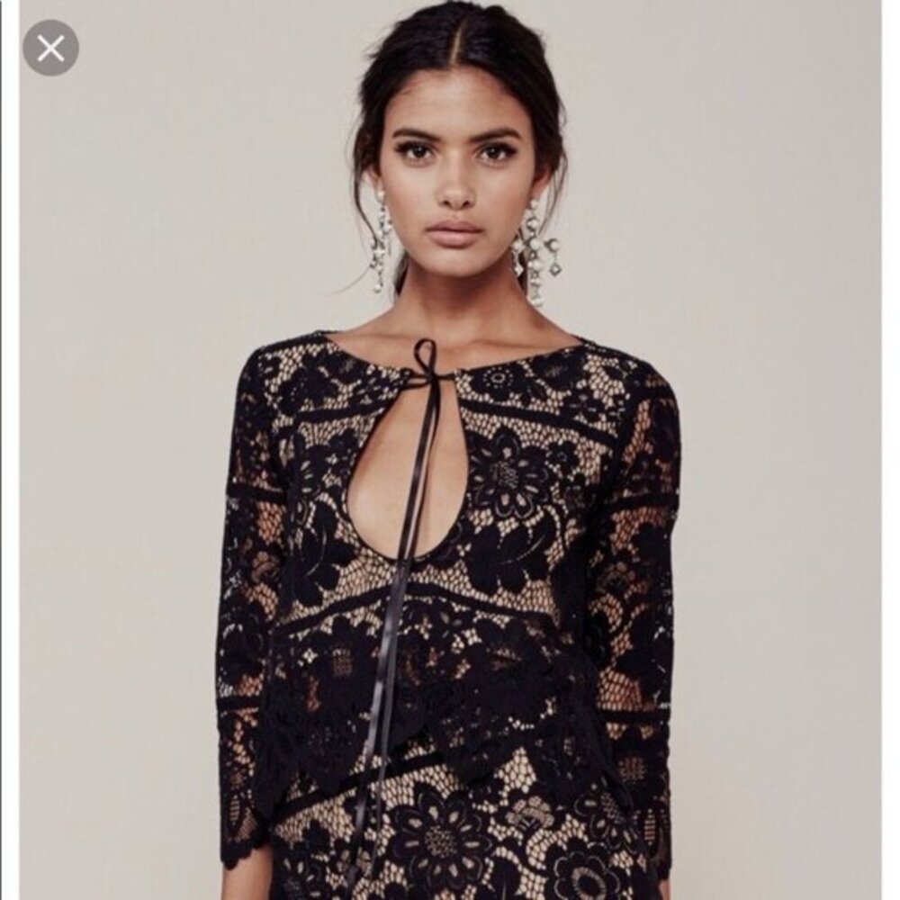 FOR LOVE & LEMONS Small Black Lace Crop Top Gianna Tan Lace Floral Blouse